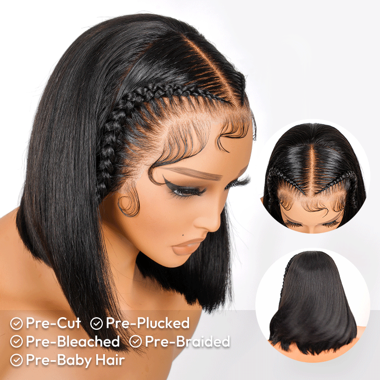 Lace Front Wig Straight Bob bleach knots HD Lace