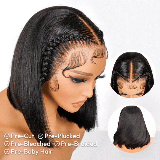 Lace Front Wig Straight Bob bleach knots HD Lace
