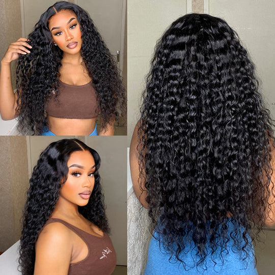 Deep Wavy closure 4x4 Lace Glueless Curly Wig 100% virgin hair