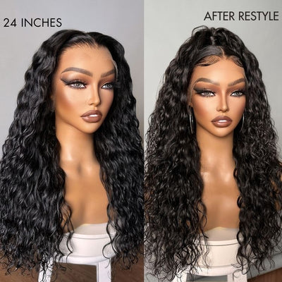 Water Wave 13x4 Frontal HD Lace Glueless Free Part Long Curly Wig 100% Human Hair