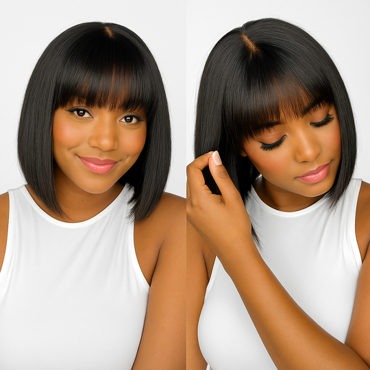 Put On and Go – Realistic Glueless Straight Bob with Bangs