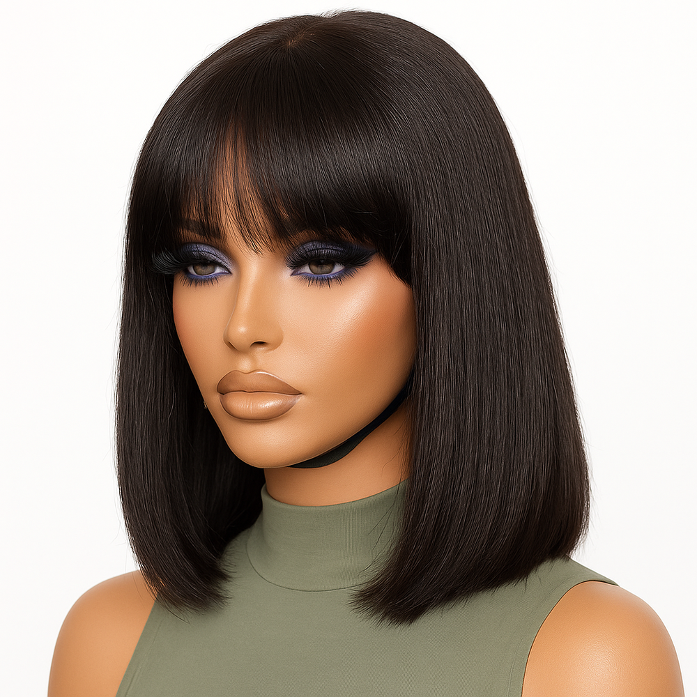 Put On and Go – Realistic Glueless Straight Bob with Bangs