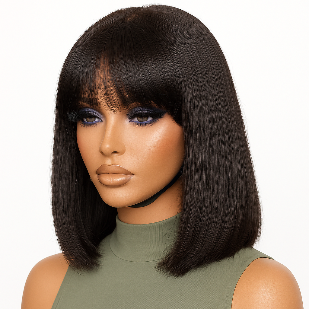 Put On and Go – Realistic Glueless Straight Bob with Bangs