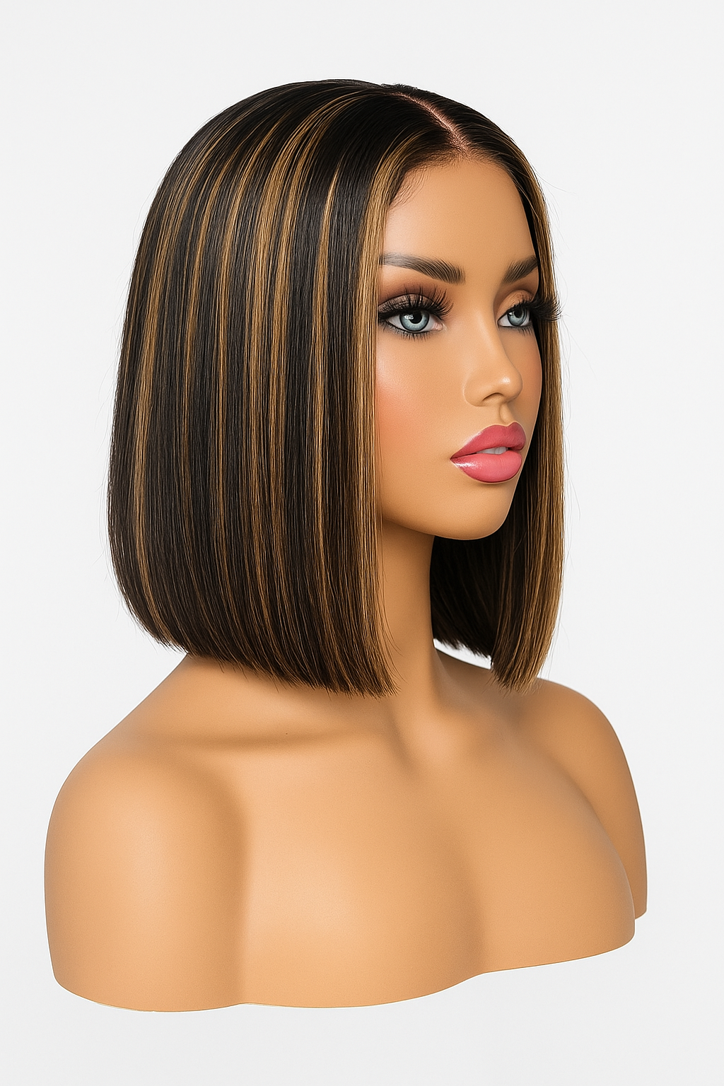 Honey Highlight Sleek Bob – HD Lace | 100% Human Hair