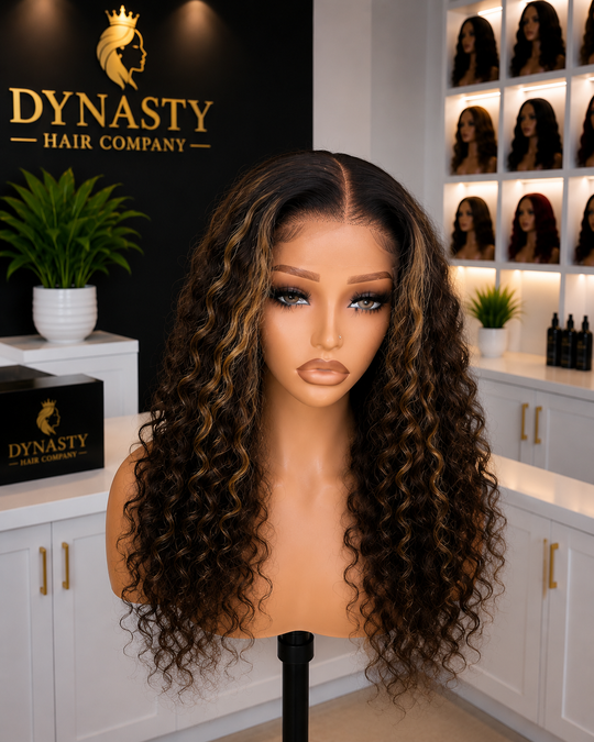 Mocha Highlight Deep Curly 5x5 HD Closure Wig – Glueless