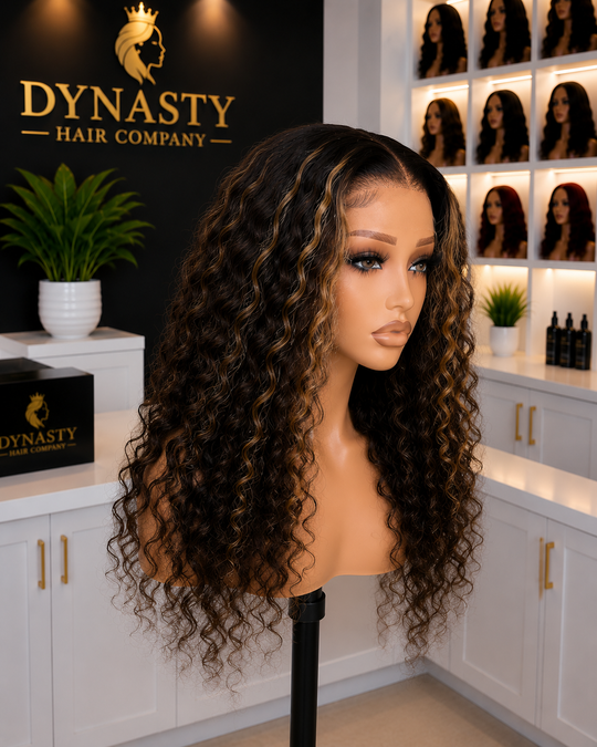 Mocha Highlight Deep Curly 5x5 HD Closure Wig – Glueless