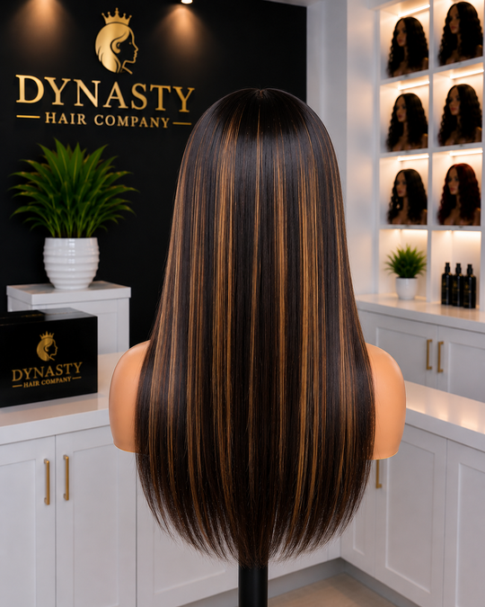 Honey Luxe Layered Highlight 5x5 HD Swiss Lace Glueless Wig – 16”