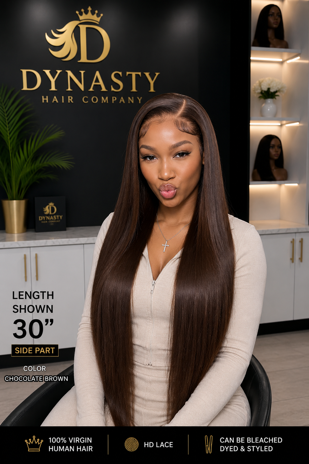 Chocolate Brown (#4) Straight Wig – 13x4 Transparent Lace Frontal | 100% Virgin Human Hair
