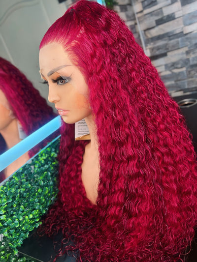 Dynasty Red curly 99j transparent lace