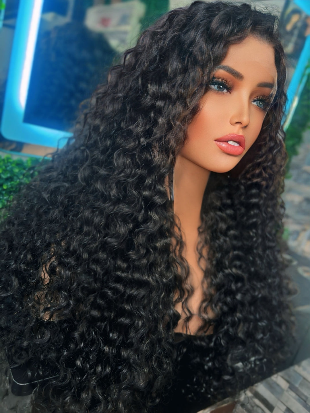 Water Wave 13x4 Frontal Lace Glueless Free Part Long Curly Wig 100% virgin hair 26”