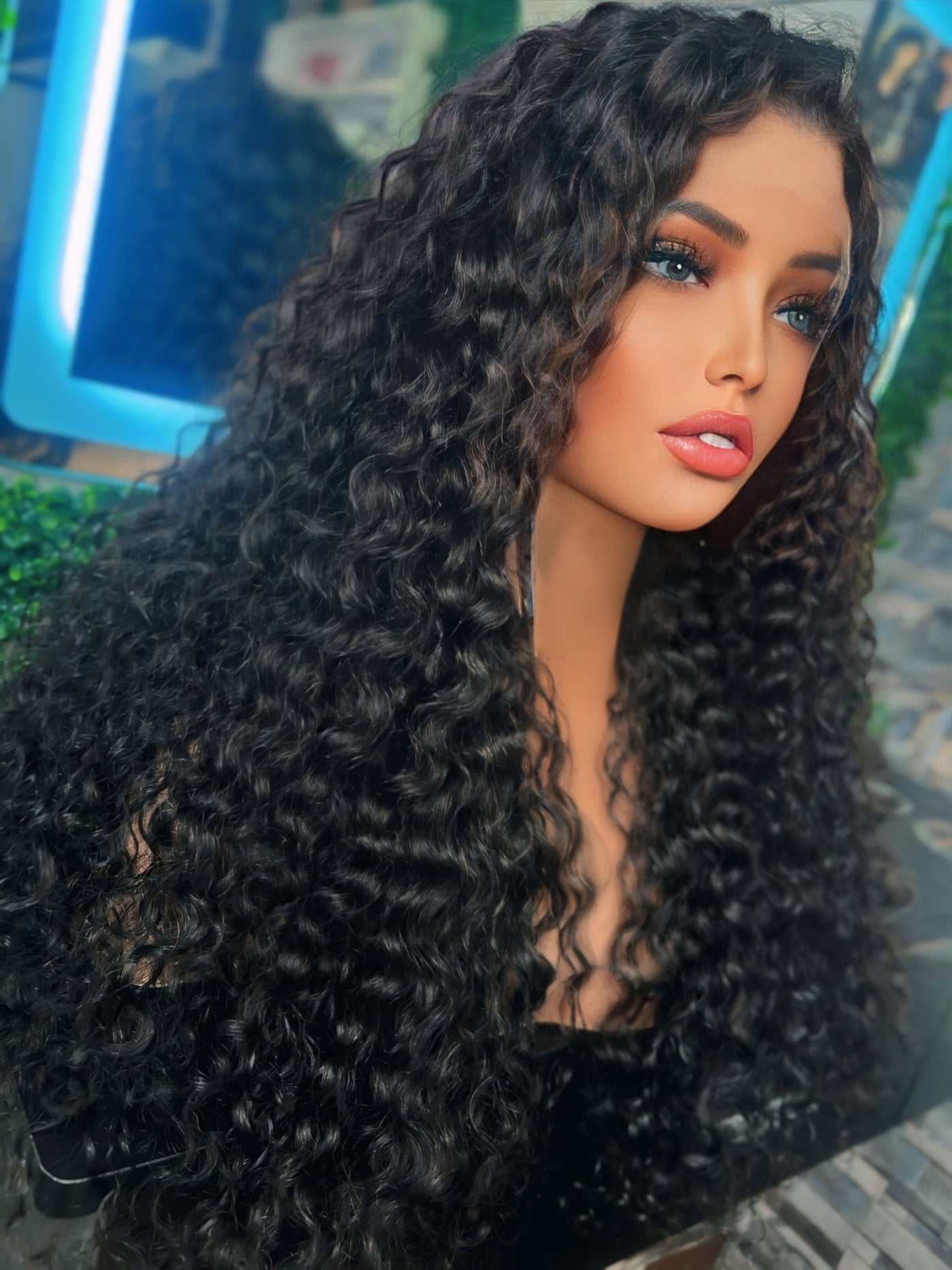 Water Wave 13x4 Frontal Lace Glueless Free Part Long Curly Wig 100% virgin hair 26”