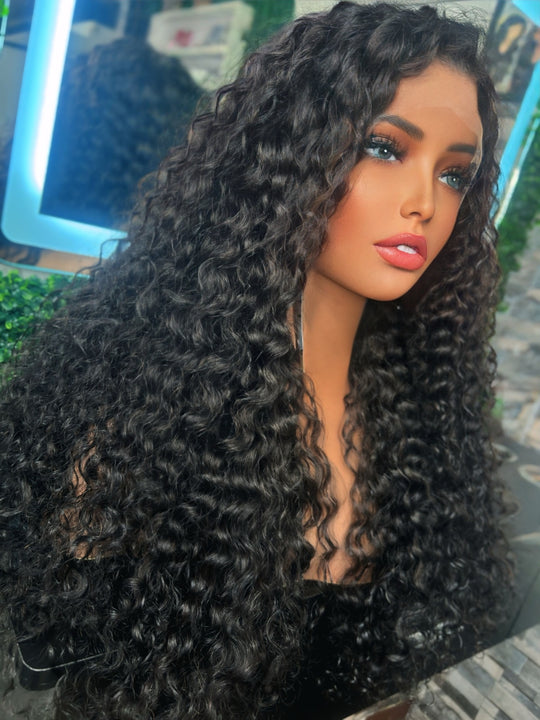 Water Wave 13x4 Frontal Lace Glueless Free Part Long Curly Wig 100% virgin hair 26”