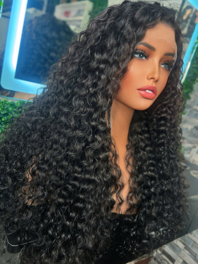 Water Wave 13x4 Frontal Lace Glueless Free Part Long Curly Wig 100% virgin hair 26”