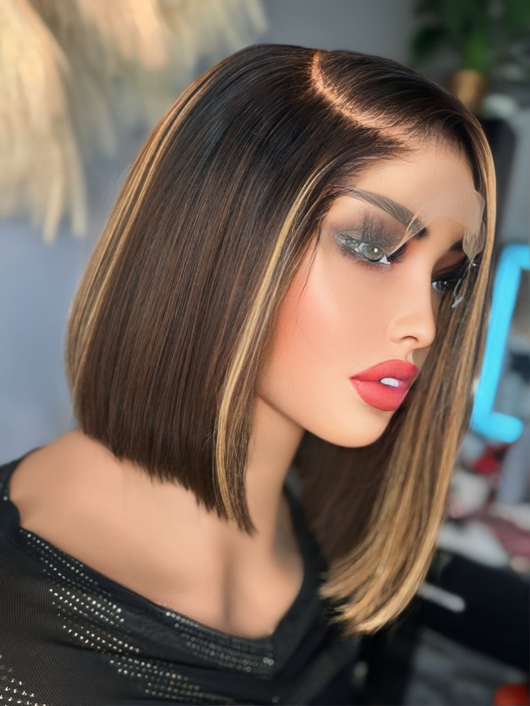 Honey Light Luxe – Highlighted Blunt Cut Bob (HD Lace)
