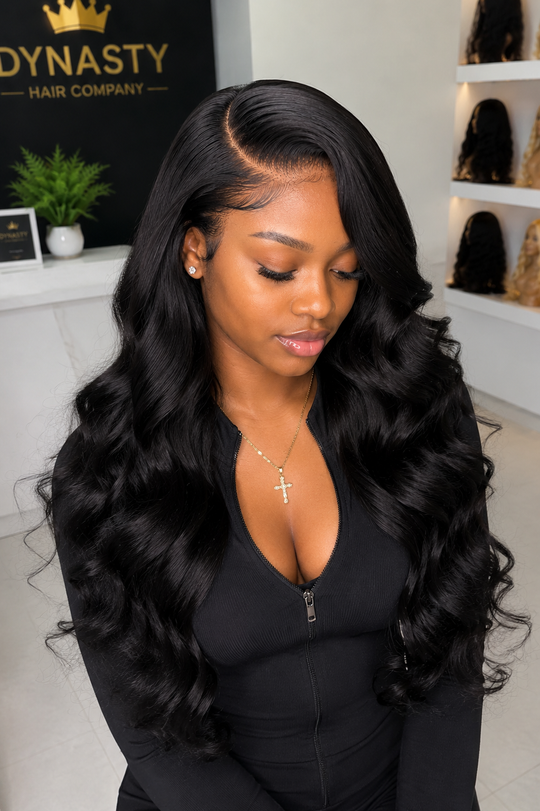 Midnight body wavy frontal wig
