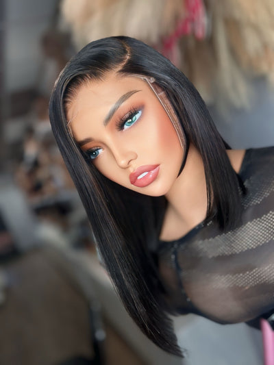 HD Closure wig 12' 5x5 180% part on left Stright bob
