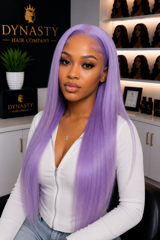 Lavender purple Dream Straight

20” Straight Lavender Wig • 13x4 Transparent Lace Frontal • Soft &amp; Lightweight