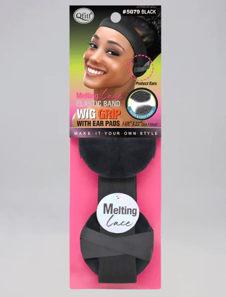 MELTING LACE ELASTIC BAND WIG GRIP W/ EAR PADS - BLACK