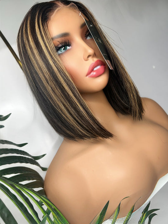 Honey Highlight Sleek Bob – HD Lace | 100% Human Hair