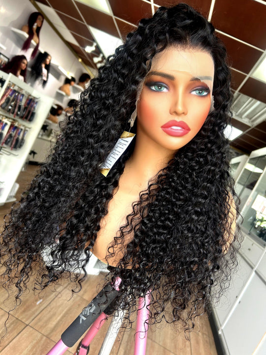 Deep Wavy closure 4x4 Lace Glueless Curly Wig 100% virgin hair