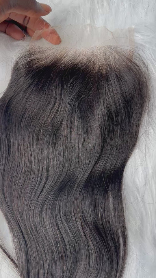 Midnight Silk 5x5 HD Closure 16” Straight | HD Lace | Pre-Plucked | Pre-Bleached